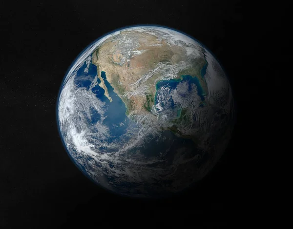 View of blue planet Earth on America during a sunrise 3D renderi — Stock Photo, Image