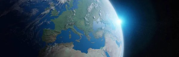 Widok z niebieskiej planety ziemi w przestrzeni 3d renderowania elementów tego — Zdjęcie stockowe