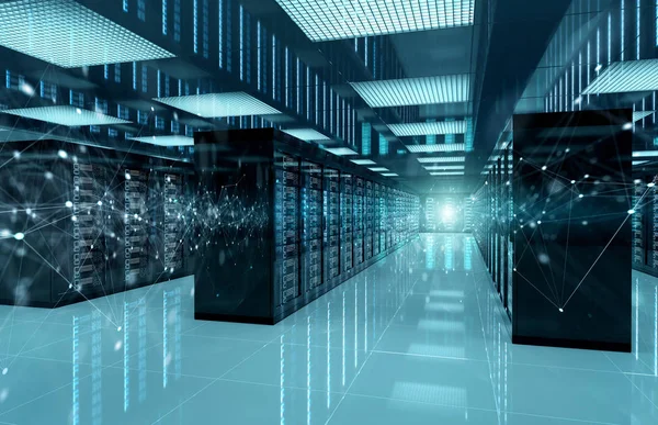 Connection network in servers data center room storage systems 3 — Stock Photo, Image