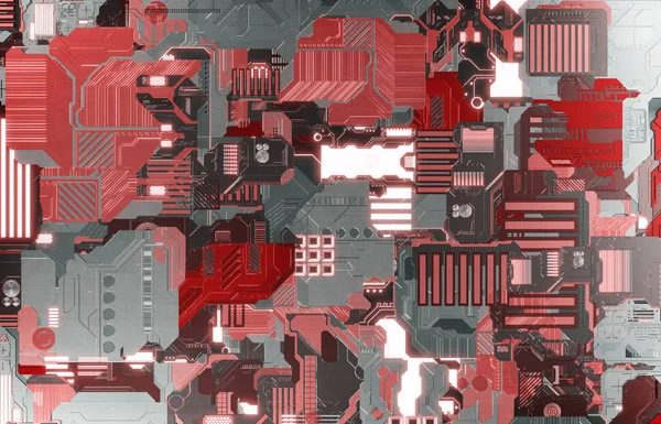 Futuristic red and steel tech panel background with lots of deta