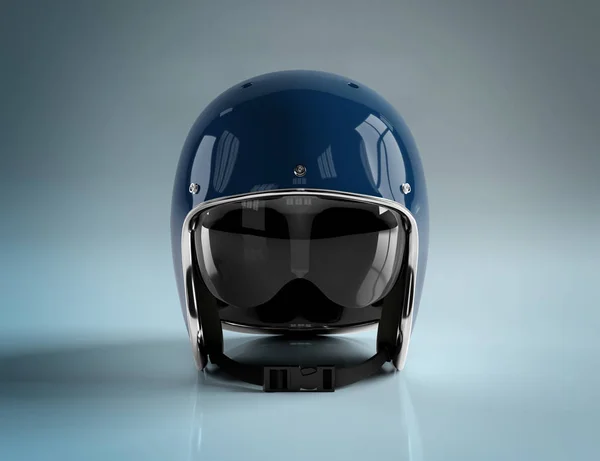 Blue vintage motorbike helmet isolated on blue background Mockup Stock Picture