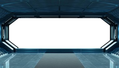 Koyu mavi uzay gemisi fütüristik iç mockup pencere 3d re ile