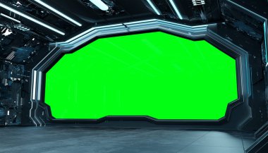 Koyu mavi uzay gemisi fütüristik iç mockup pencere 3d re ile