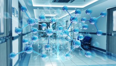 Nokta c yüzen dijital moleküller ile Hastane mavi koridor