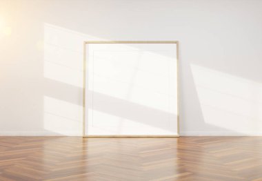 Ahşap zemin ile parlak beyaz iç yaslanmış ahşap çerçeve 