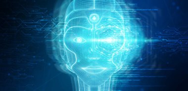 Yapay zeka 3 temsil eden robot kadın cyborg yüz