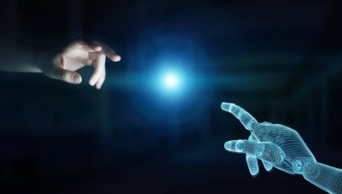 Wireframed Robot el temas karanlık 3d insan eliyle 