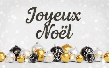 Noel kartı. Altın, siyah ve beyaz Noel kartı.