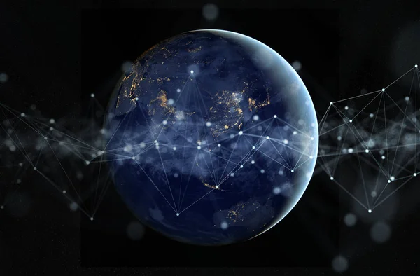 Παγκόσμιες ανταλλαγές datas και σύστημα συνδέσεων σε όλο τον κόσμο 3D — Φωτογραφία Αρχείου