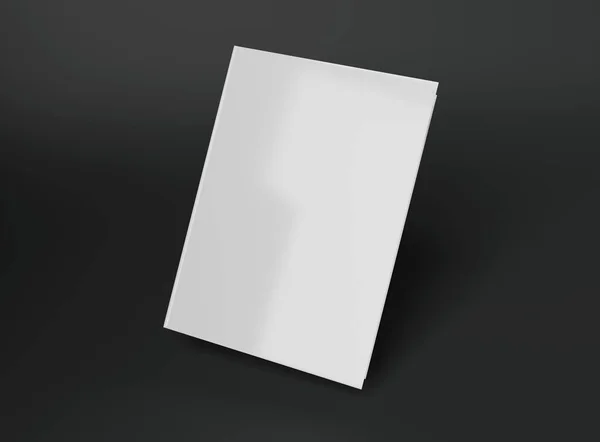 Blank A4 livro capa dura mockup flutuando no fundo cinza 3D re — Fotografia de Stock