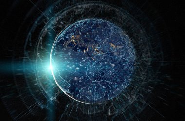 Dünya çapında Global verileri değişimleri ve bağlantı sistemi 3D 