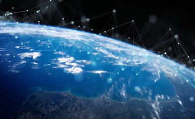 Dünya çapında Global verileri değişimleri ve bağlantı sistemi 3D 