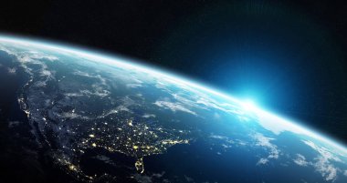 Mavi Dünya gezegeninin alan 3d render elemanları bu görünümü