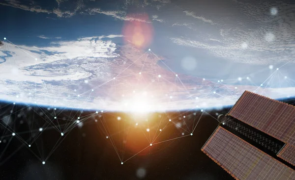 Satellieten verzenden datas uitwisselingen en verbindingen systeem over t — Stockfoto