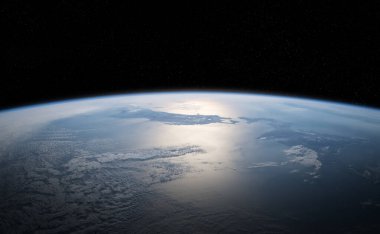 Dünya gezegeni görünümü bir gündoğumu sırasında atmosfer ile yakın yukarı 3