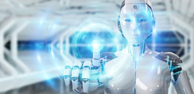 Beyaz insansı robot yeni futuristik enerji güç kaynağı oluşturma