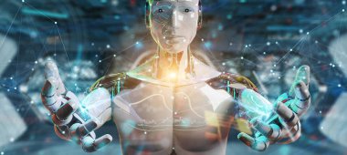 Noktalı kayan dijital ağ bağlantılarını kullanan beyaz robot