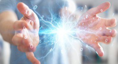 İşadamı yenilenebilir ve sürdürülebilir eko enerji 3d ren oluşturma