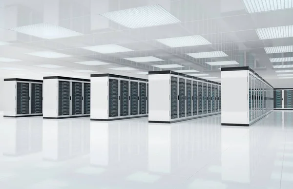 White servers Center ruimte met computers en opslagsystemen 3D — Stockfoto