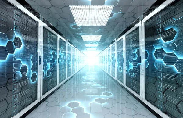 Servers datacenter ruimte met computers opslagsystemen en Hexa — Stockfoto