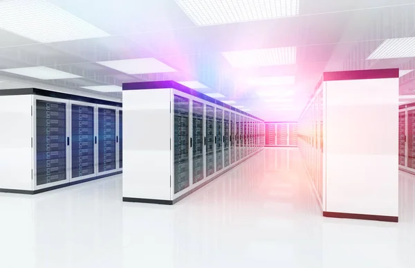 Server Rechenzentrum Raum mit heller Lichtgeschwindigkeit durch die cor — Stockfoto