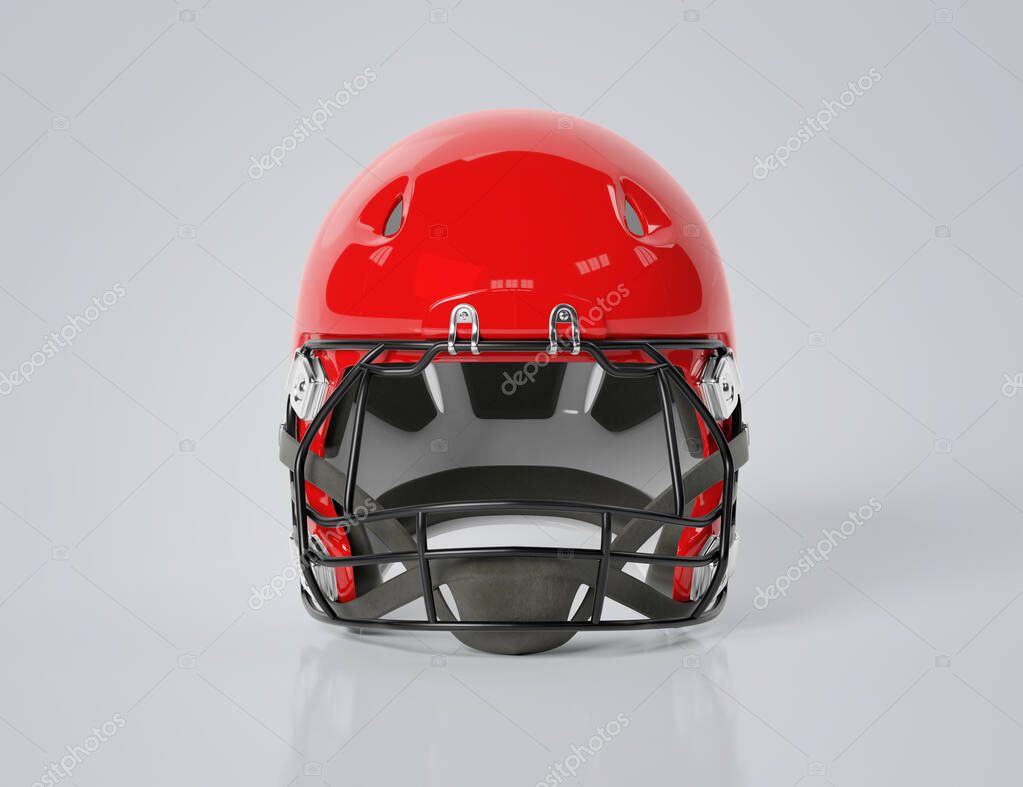 Red American football helmet isolated on grey background mockup 3D rendering