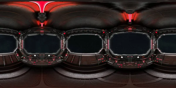 Высокое Разрешение Hdri Панорамный Вид Темно Красного Интерьера Космического Корабля — стоковое фото