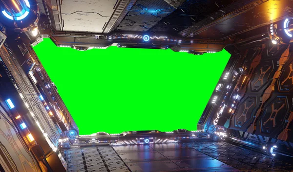 Turuncu Mavi Fütüristik Uzay Gemisi Içi Yeşil Ekran Görüntüleme — Stok fotoğraf