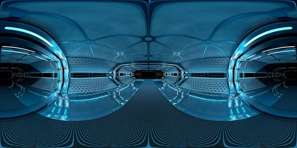 Högupplöst Hdri Panoramautsikt Över Mörkblå Rymdskepp Interiör 360 Panorama Reflektion — Stockfoto