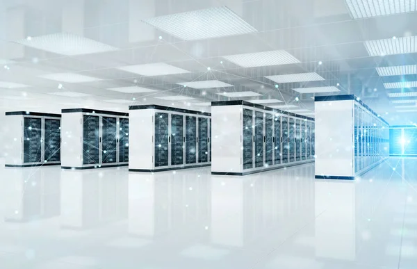 Rede Conexão Servidores Brancos Sistemas Armazenamento Sala Data Center Renderização — Fotografia de Stock