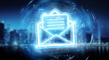 Digital email blue holographic interface on blue background 3D rendering