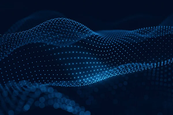 Bewegliches Neonblaues Punktemuster Das Eine Digitale Netzwerkverbindung Auf Dunklem Hintergrund — Stockfoto