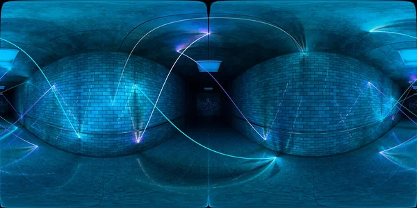 Interior Subterráneo Futurista Hdri Con Tubos Luz Neón Azul Brillante —  Fotos de Stock