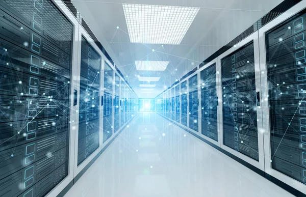 Verbindingsnetwerk Witte Servers Datacenter Ruimte Opslagsystemen Rendering — Stockfoto