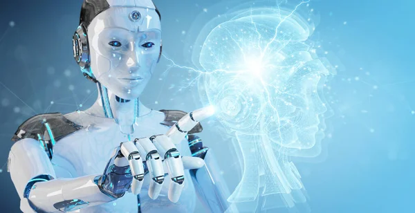 Cyborg Sobre Fondo Borroso Utilizando Proyección Olográfica Inteligencia Artificial Digital —  Fotos de Stock