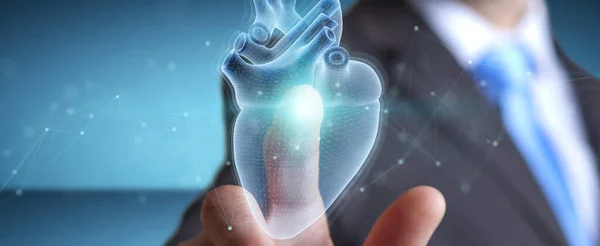 Man Suddig Bakgrund Med Hjälp Digital Röntgen Mänskliga Hjärta Holografisk — Stockfoto