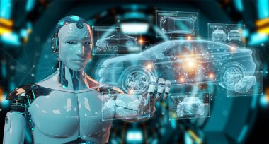Bulanık arkaplan tutma ve holografik akıllı araba arayüzü projeksiyonu 3D dokunuşlu robot
