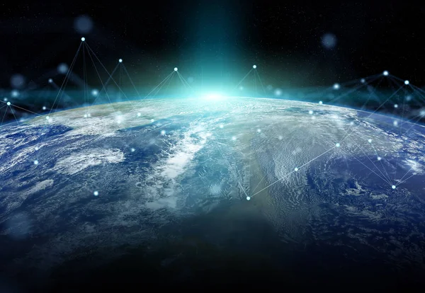 Globális Adatcsere Futurisztikus Kapcsolatrendszer Világ Minden Tájáról Kép Megjelenítő Elemei — Stock Fotó