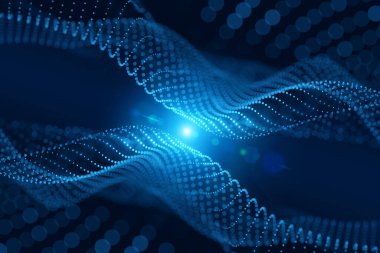 Neon mavisi noktalar koyu arkaplan üzerinde dijital ağ bağlantısı oluşturur.