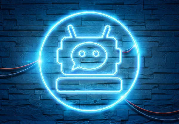Chatbot Neon Rör Ikon Belysa Tegelvägg Med Blått Och Rosa — Stockfoto