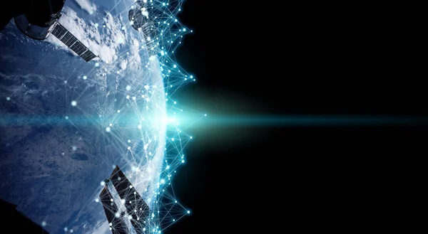 Satellites Sending Datas Exchanges Futuristic Connections System Globe Rendering Elements — Stock Photo, Image