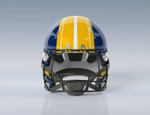 Capacete Futebol Americano Azul Amarelo Isolado Fundo Cinza Mockup Renderização — Fotografia de Stock