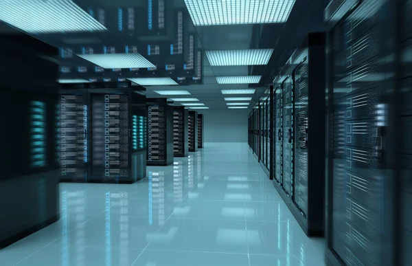 Dark Servers Data Center Room Υπολογιστές Και Συστήματα Αποθήκευσης Rendering — Φωτογραφία Αρχείου