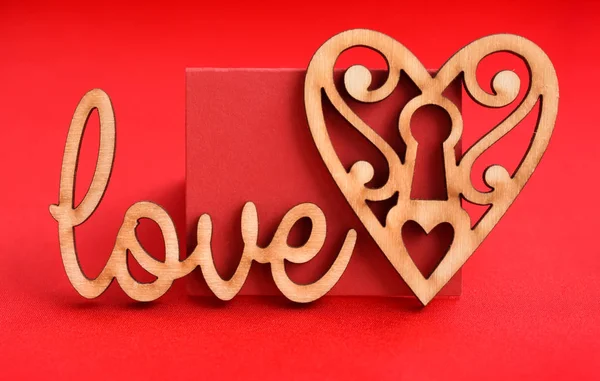 Prázdné Červená Karta Srdce Slovo Láska Červeném Pozadí Pro Vaše — Stock fotografie
