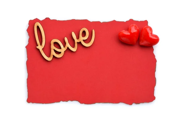 Чистая Красная Карточка Сердечками Слово Любовь Поздравления Днем Святого Валентина — стоковое фото