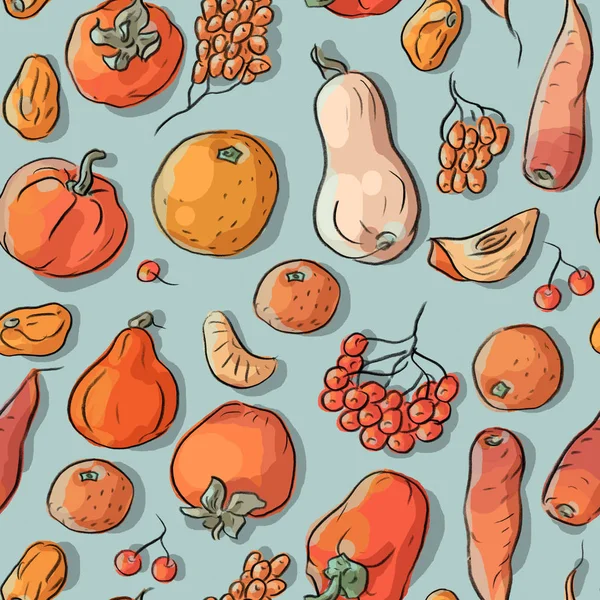 Nahtloses Muster Mit Obst Und Gemüse Der Herbstsaison Ernte Herbst — Stockvektor