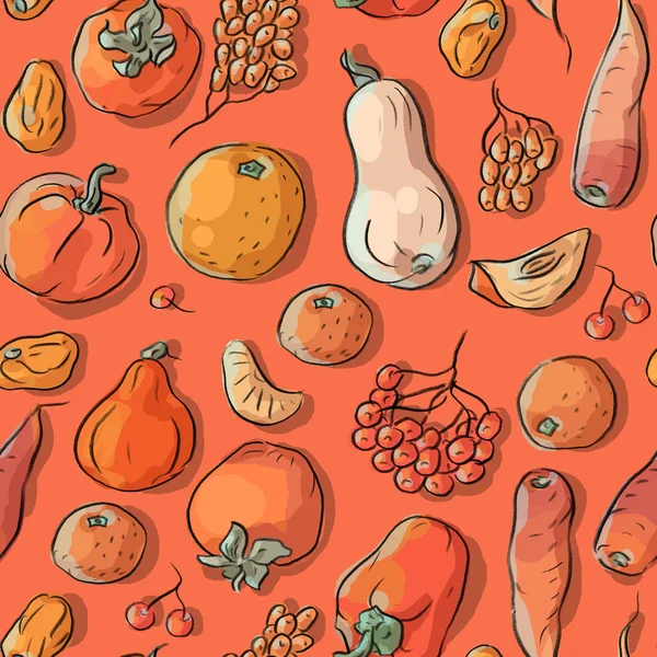 Nahtloses Muster Mit Obst Und Gemüse Der Herbstsaison Ernte Herbst — Stockvektor