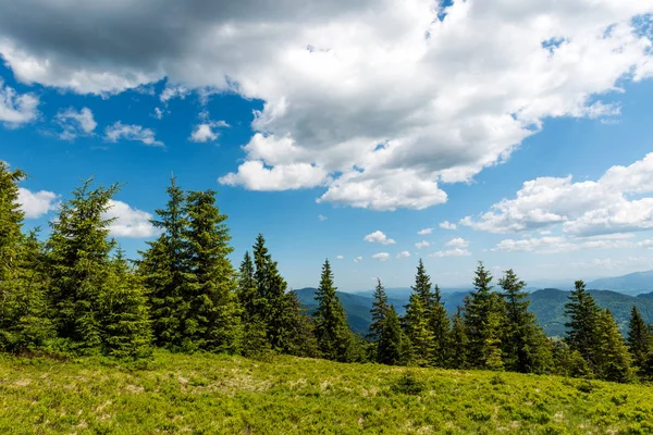 Montañas Verano Día Soleado Con Cielo Azul Nubes Blancas —  Fotos de Stock