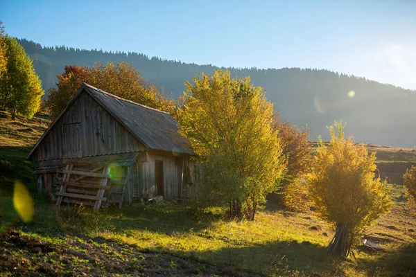 Sám Starý Dřevěný Dům Podzimní Horské — Stock fotografie