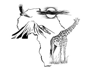 Kilimanjaro dağı ile Afrika haritası nda Zürafa, vult